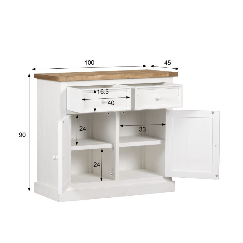 Witte buffetkast in massief grenenhout 100 cm - Mayfield