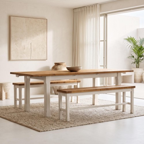 Uitschuifbare witte eettafel in massief grenenhout - Mayfield