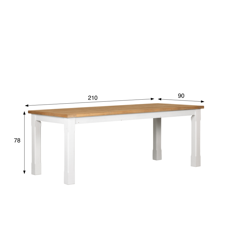 Eettafel in wit en houtkleurig massief grenenhout - Mayfield