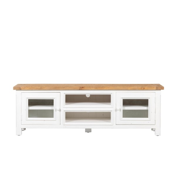 Tv-meubel in wit en houtkleurig massief grenenhout 170 cm - Mayfield