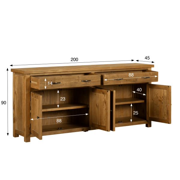 Dressoir in natuurlijk massief grenenhout 200 cm - Richwood