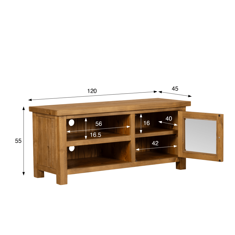 Tv-meubel in natuurlijk massief grenenhout 120 cm - Richwood