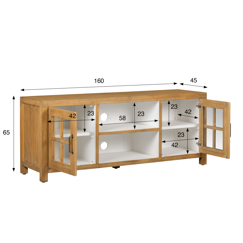 Tv-meubel in natuurlijk massief grenenhout 160 cm - Ashford
