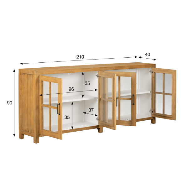 Dressoir in natuurlijk massief grenenhout 210 cm - Ashford