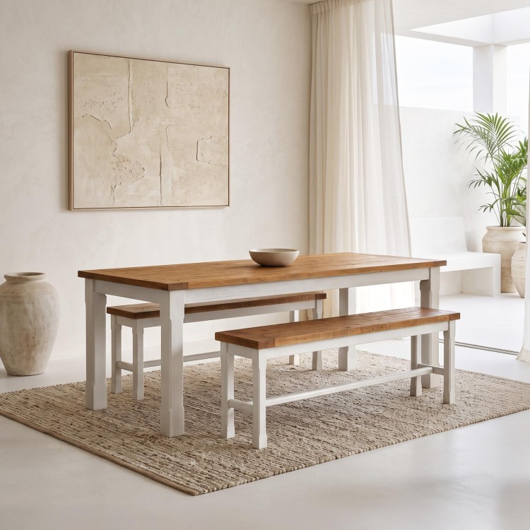 Eettafel in wit en houtkleurig massief grenenhout - Mayfield