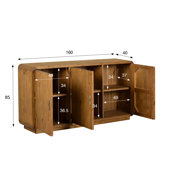 Dressoir in natuurlijk massief grenenhout 160 cm - Valdora