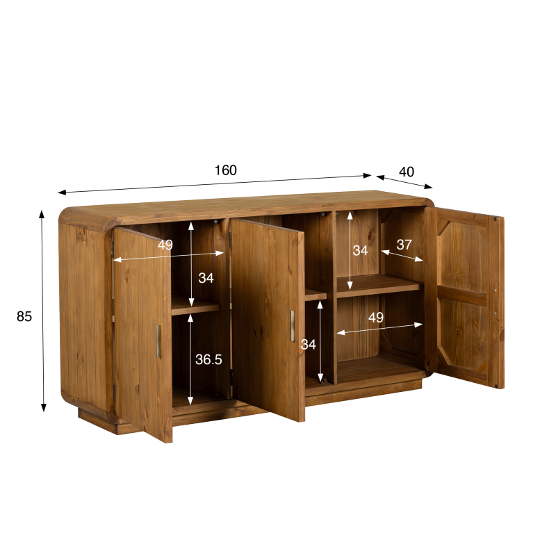Dressoir in natuurlijk massief grenenhout 160 cm - Valdora
