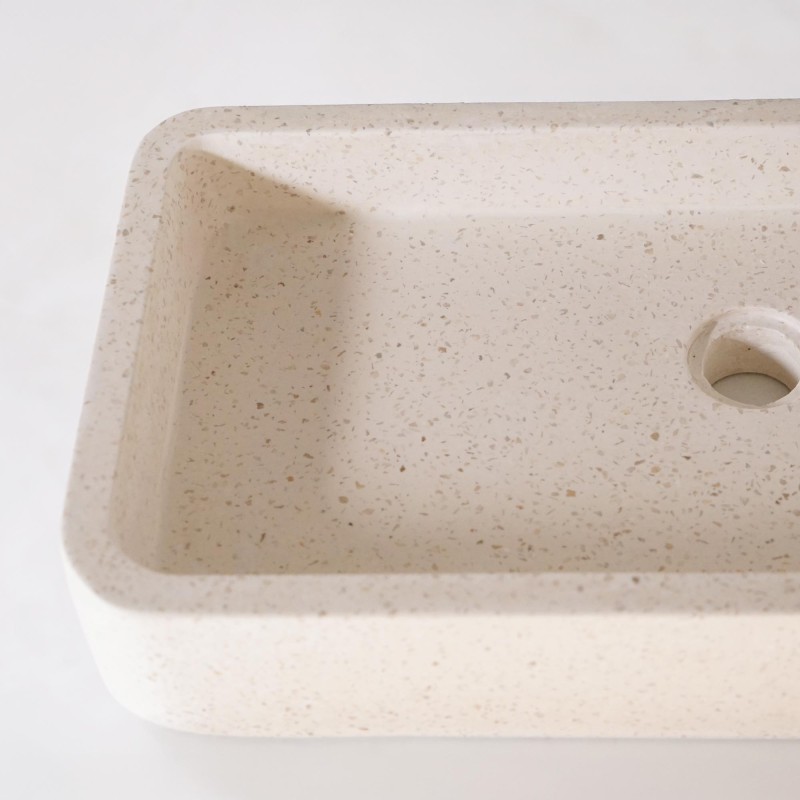 Rechthoekige badkamerwaskom in wit terrazzo 60 x 30 cm - Motu