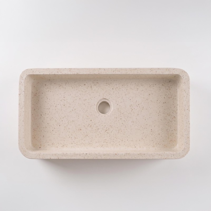 Rechthoekige badkamerwaskom in wit terrazzo 60 x 30 cm - Motu