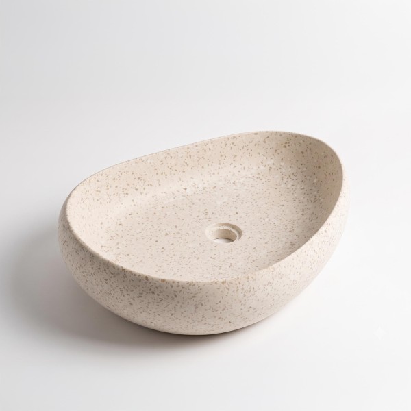 Ovale badkamerwaskom in wit terrazzo 60 x 40 cm - Aroha