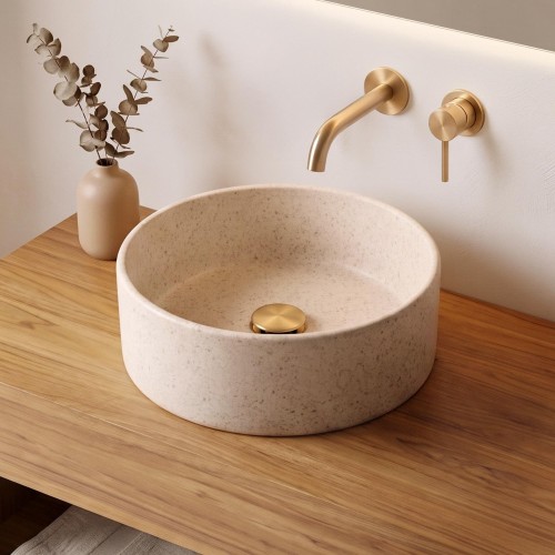 Ronde badkamerwaskom in wit terrazzo 40 x 40 cm - Nuku