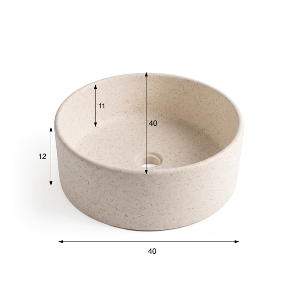 Ronde badkamerwaskom in wit terrazzo 40 x 40 cm - Nuku