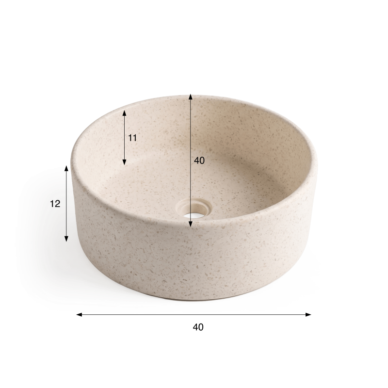 Ronde badkamerwaskom in wit terrazzo 40 x 40 cm - Nuku