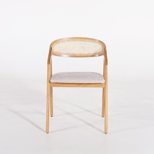 Eetkamerstoel met rugleuning in rotan en beige stof – Seren