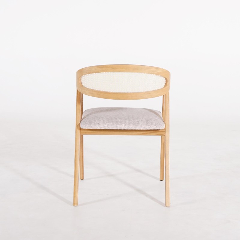 Eetkamerstoel met rugleuning in rotan en beige stof – Seren