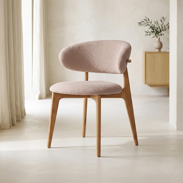 Stoel in massief beukenhout en beige stof – Lunna