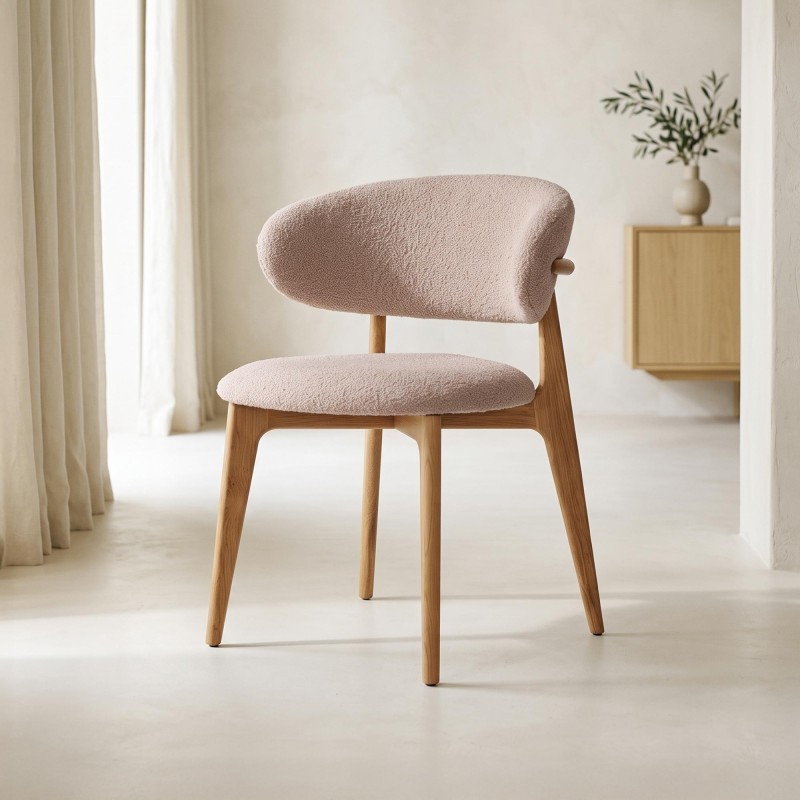 Stoel in massief beukenhout en beige stof – Lunna