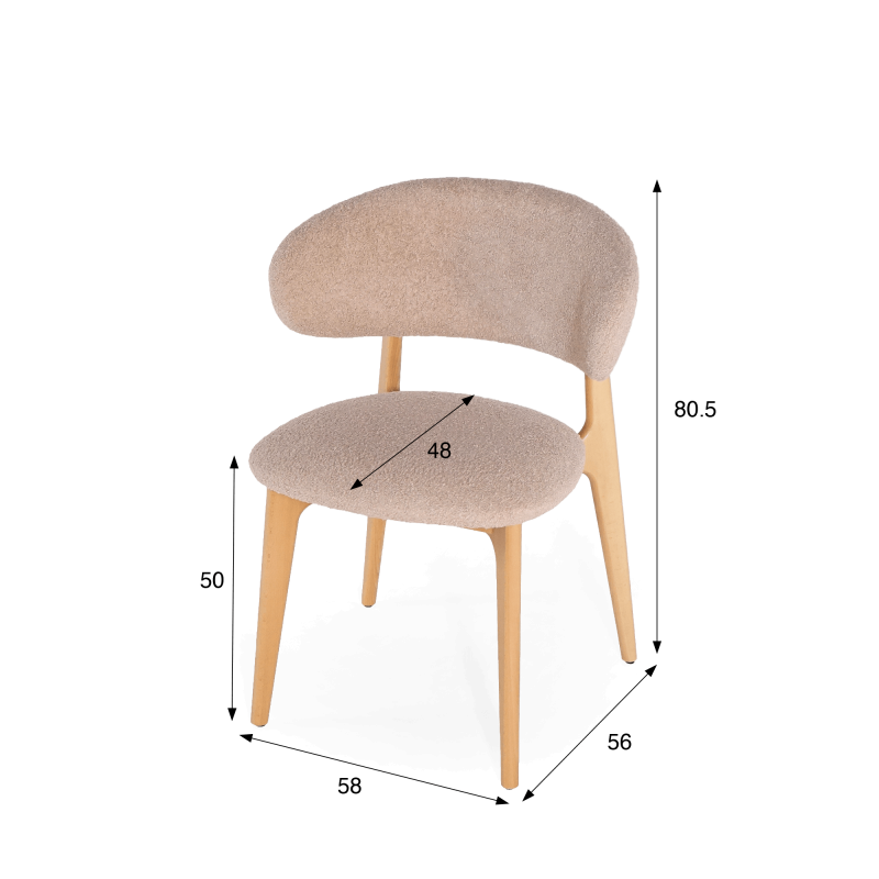Stoel in massief beukenhout en beige stof – Lunna