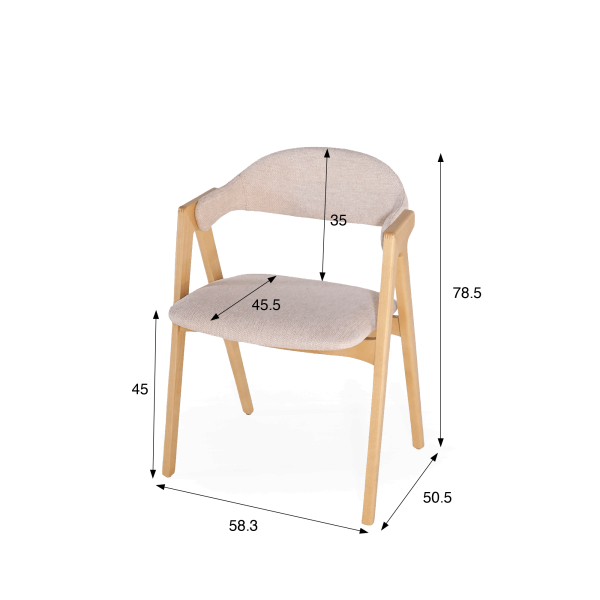 Stoel in natuurlijk hout en beige bouclé stof – Lykke