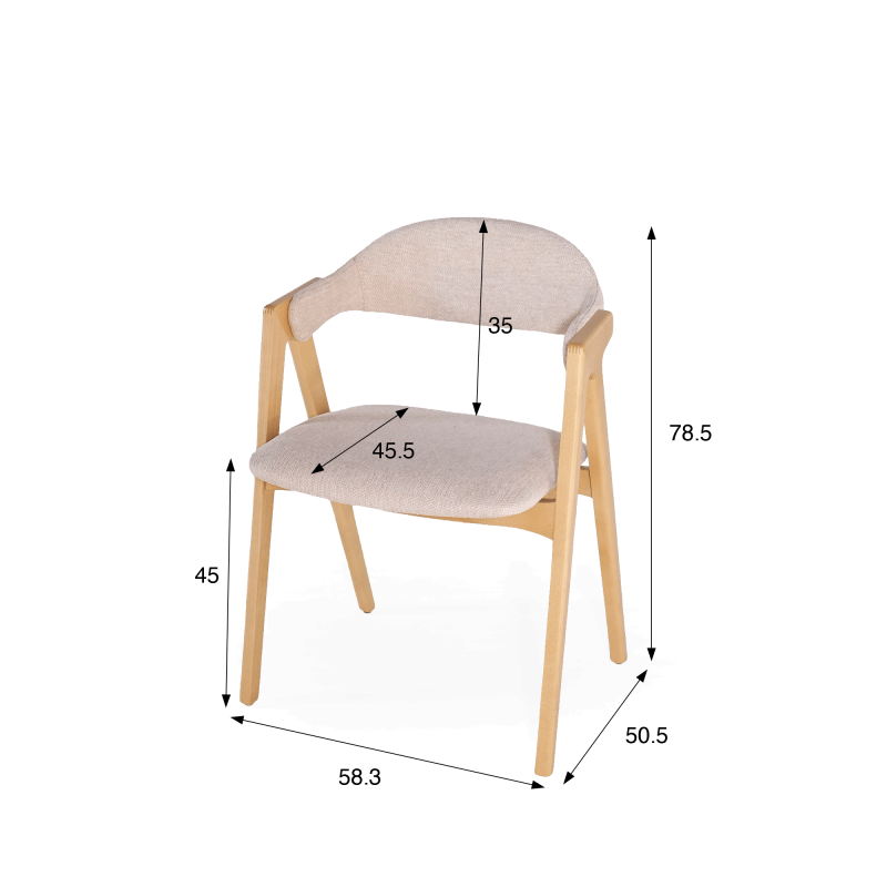 Stoel in natuurlijk hout en beige bouclé stof – Lykke