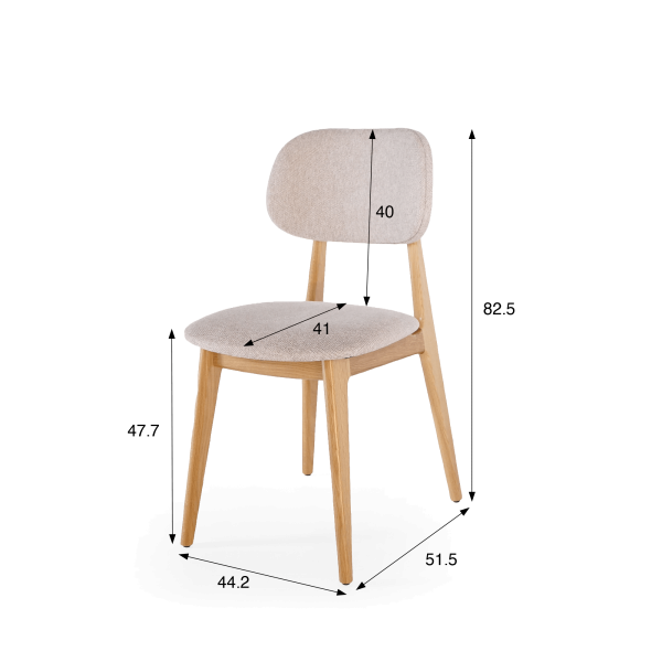 Stoel in massief eikenhout en beige stof – Skaga