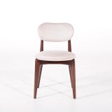 Eetkamerstoel in massief hout met walnootafwerking en beige stoffen bekleding - Svala