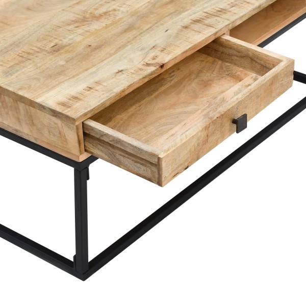 Salontafel in massief mangohout met metalen frame