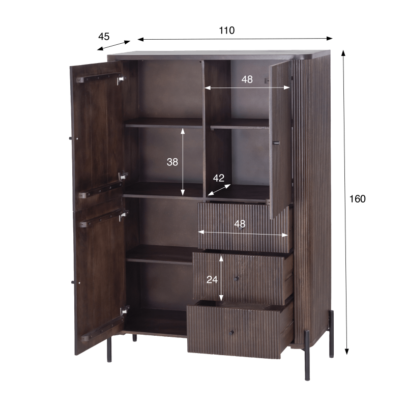 Moderne kast van bruin massief hout - Sohana