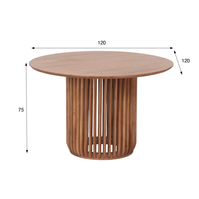 Ronde eettafel van naturel massief hout 120 cm - Kumo