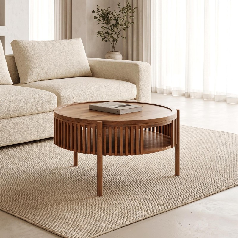 Ronde salontafel van naturel massief hout 80 cm - Kumo