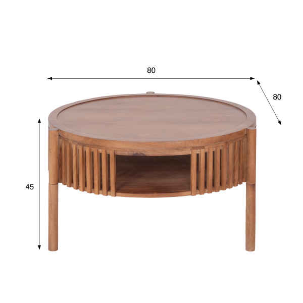 Ronde salontafel van naturel massief hout 80 cm - Kumo