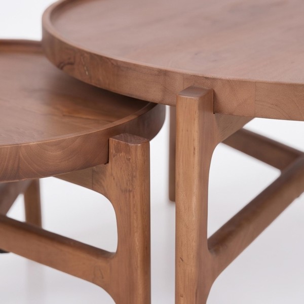 Set van 2 ronde nesttafels van massief hout - Alto
