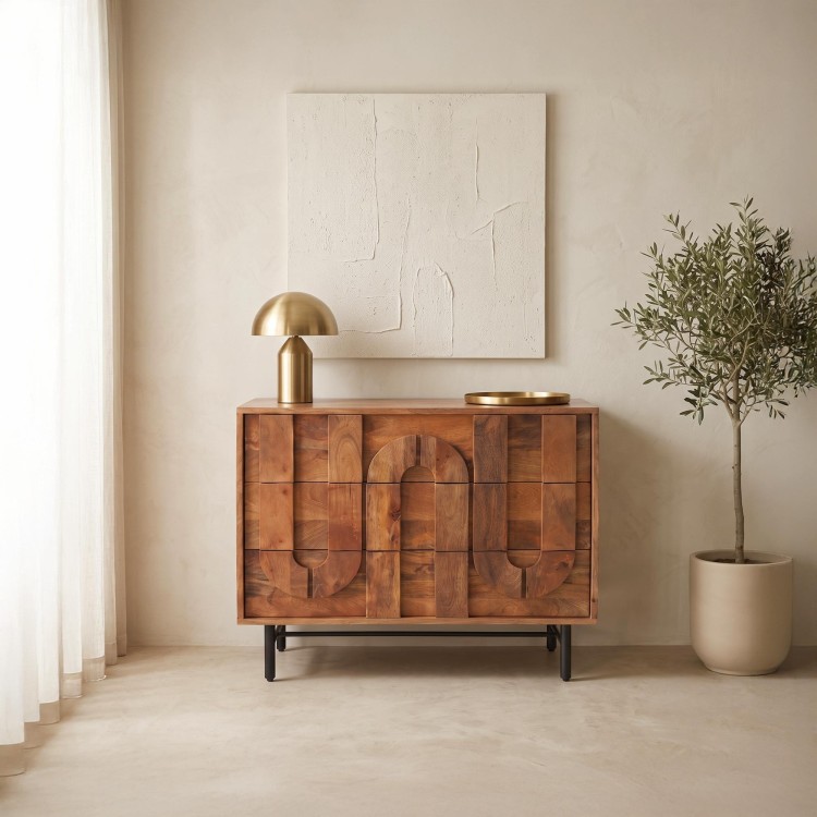 Dressoir met 3 laden in massief mangohout 85 cm - Flow