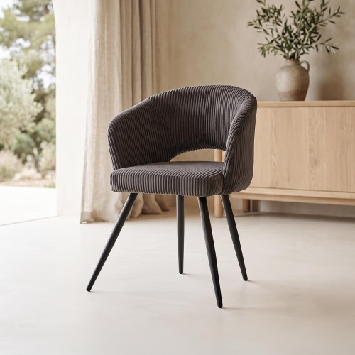 Eetkamerstoel van grijs fluweel met zwarte metalen poten - Maple