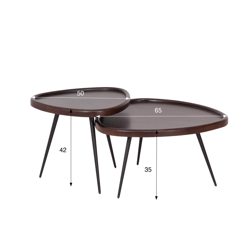 Set van 2 vintage nesttafels van massief hout - Holmen
