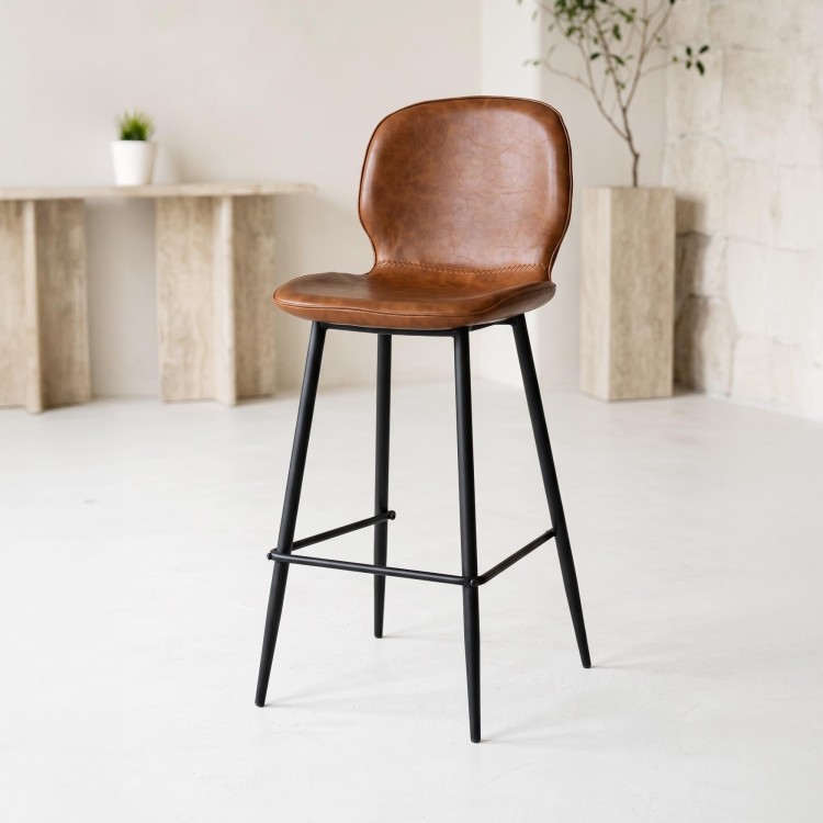 Cognac leren barstoel - Lane
