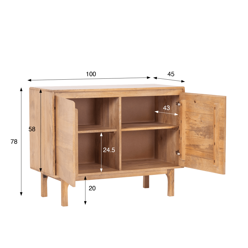 Dressoir van naturel massief hout 100 cm - Ivar