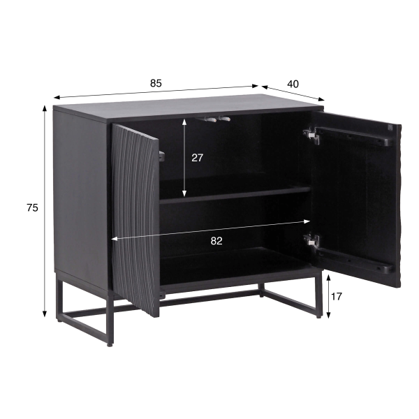 Modern design dressoir van zwart massief mangohout - 85 cm - Radian