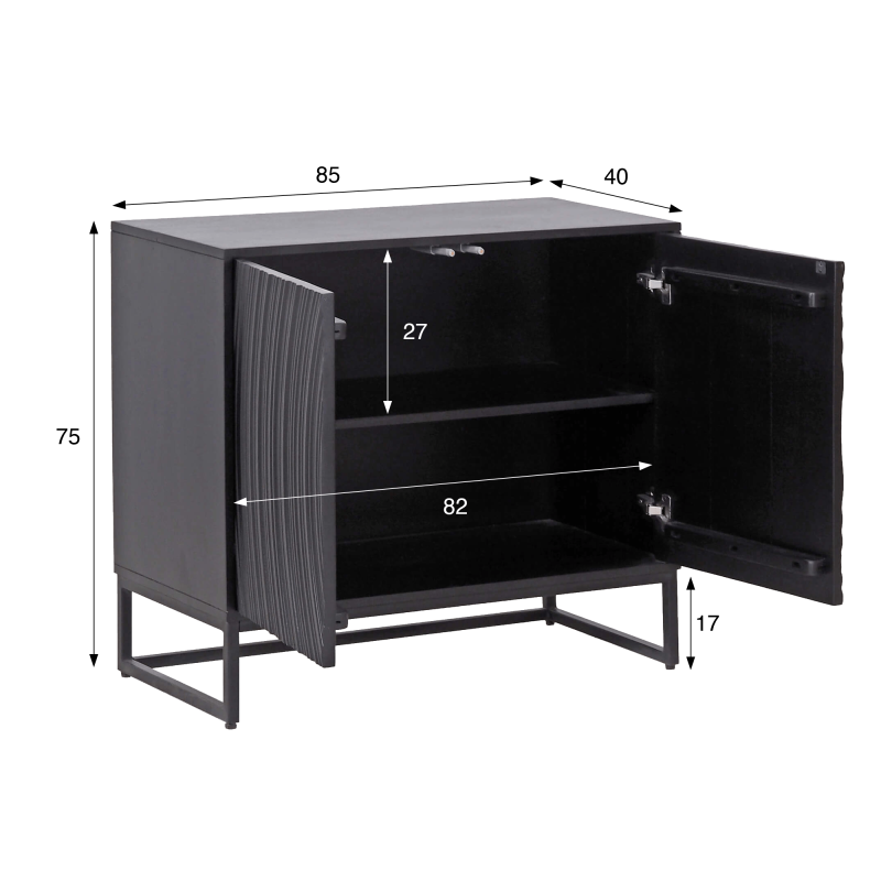 Modern design dressoir van zwart massief mangohout - 85 cm - Radian