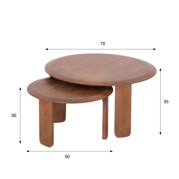 Set van 2 ronde nesttafels van massief hout - Noma