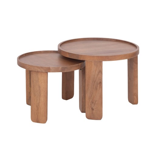 Set van 2 ronde nesttafels van massief hout - Plano