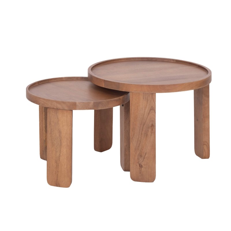 Set van 2 ronde nesttafels van massief hout - Plano