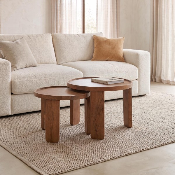Set van 2 ronde nesttafels van massief hout - Plano