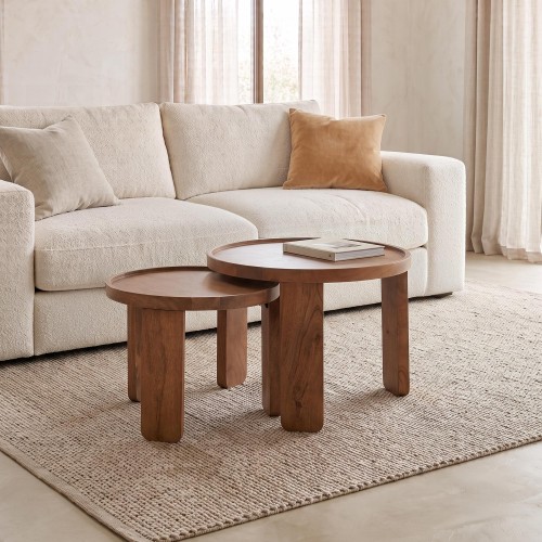 Set van 2 ronde nesttafels van massief hout - Plano