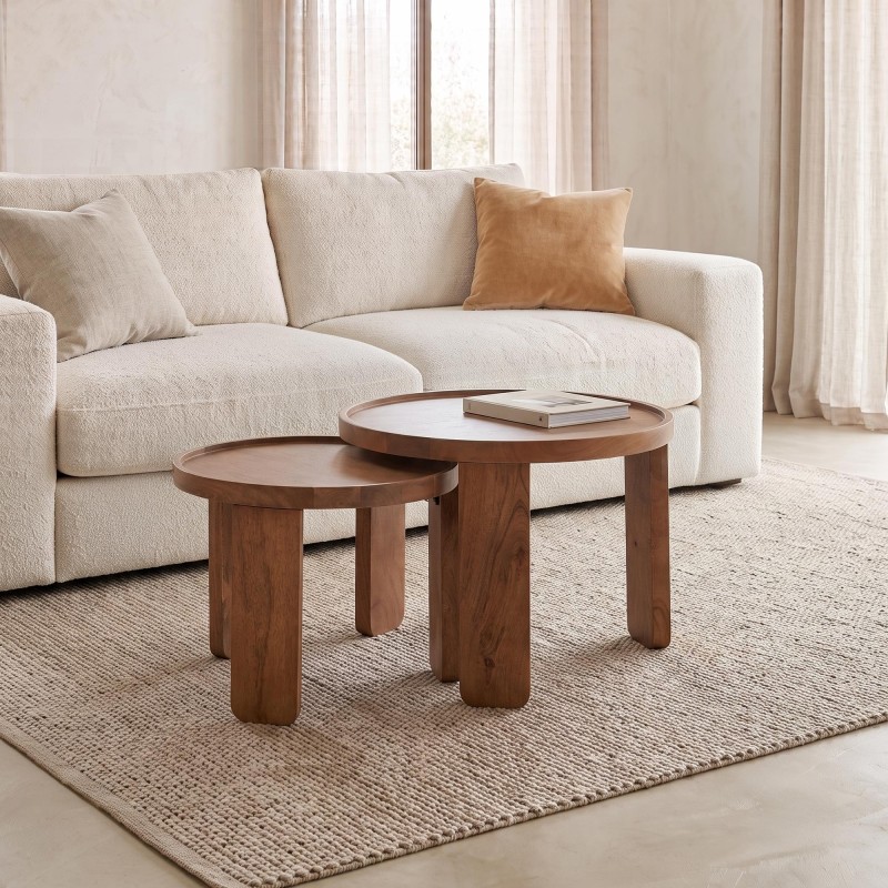 Set van 2 ronde nesttafels van massief hout - Plano