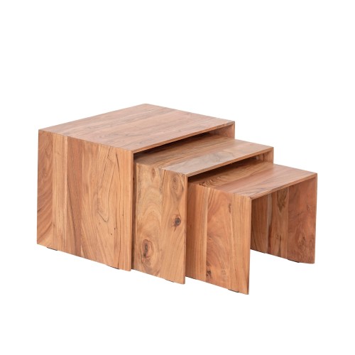 Set van 3 nesttafels van naturel massief hout - Mono