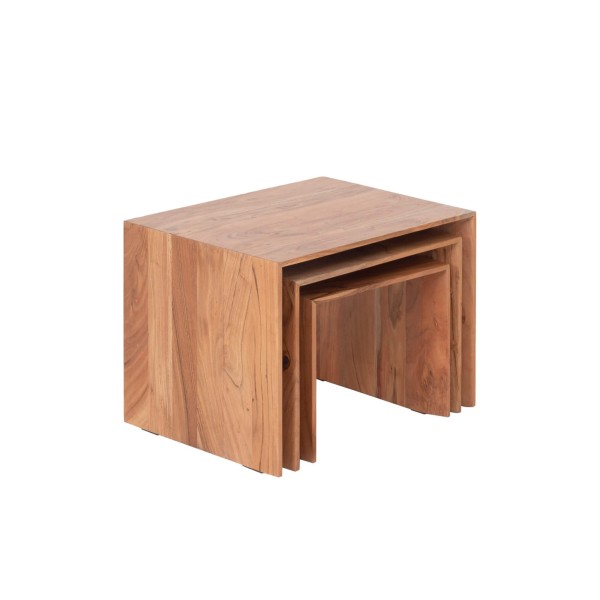 Set van 3 nesttafels van naturel massief hout - Mono