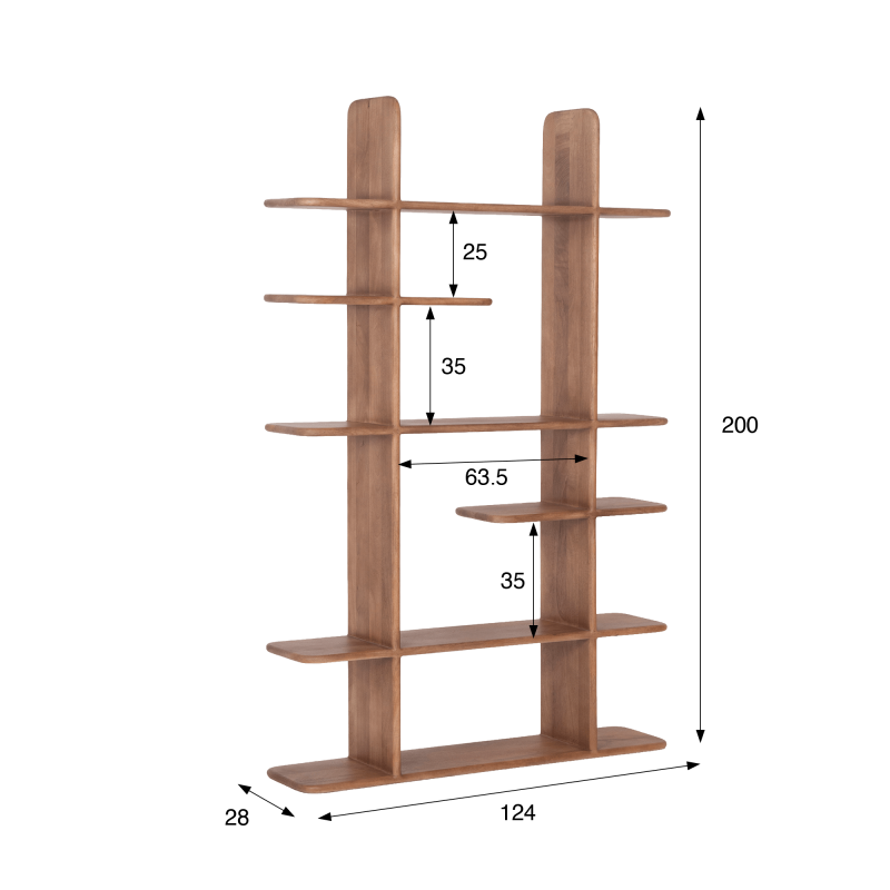 Design boekenkast van naturel massief hout 125 cm - Varda