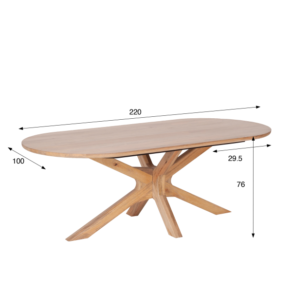 Ovale eettafel van massief hout met Mikado-onderstel 220 cm - Ivar