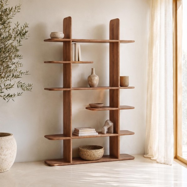 Design boekenkast van naturel massief hout 125 cm - Varda